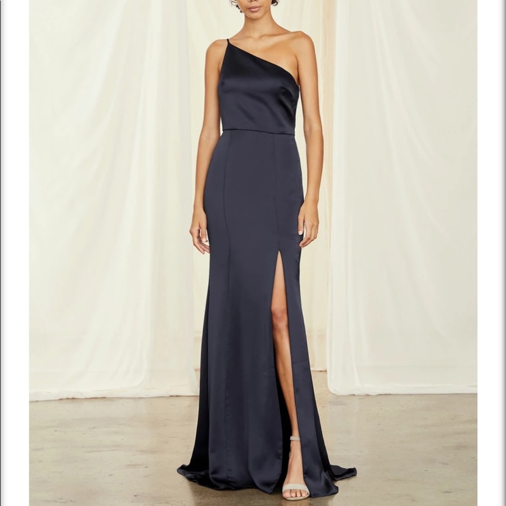 NWT Amsale Kaia Bridesmaid Dress - One Shoulder - Fluid Satin - Navy - Sz 6